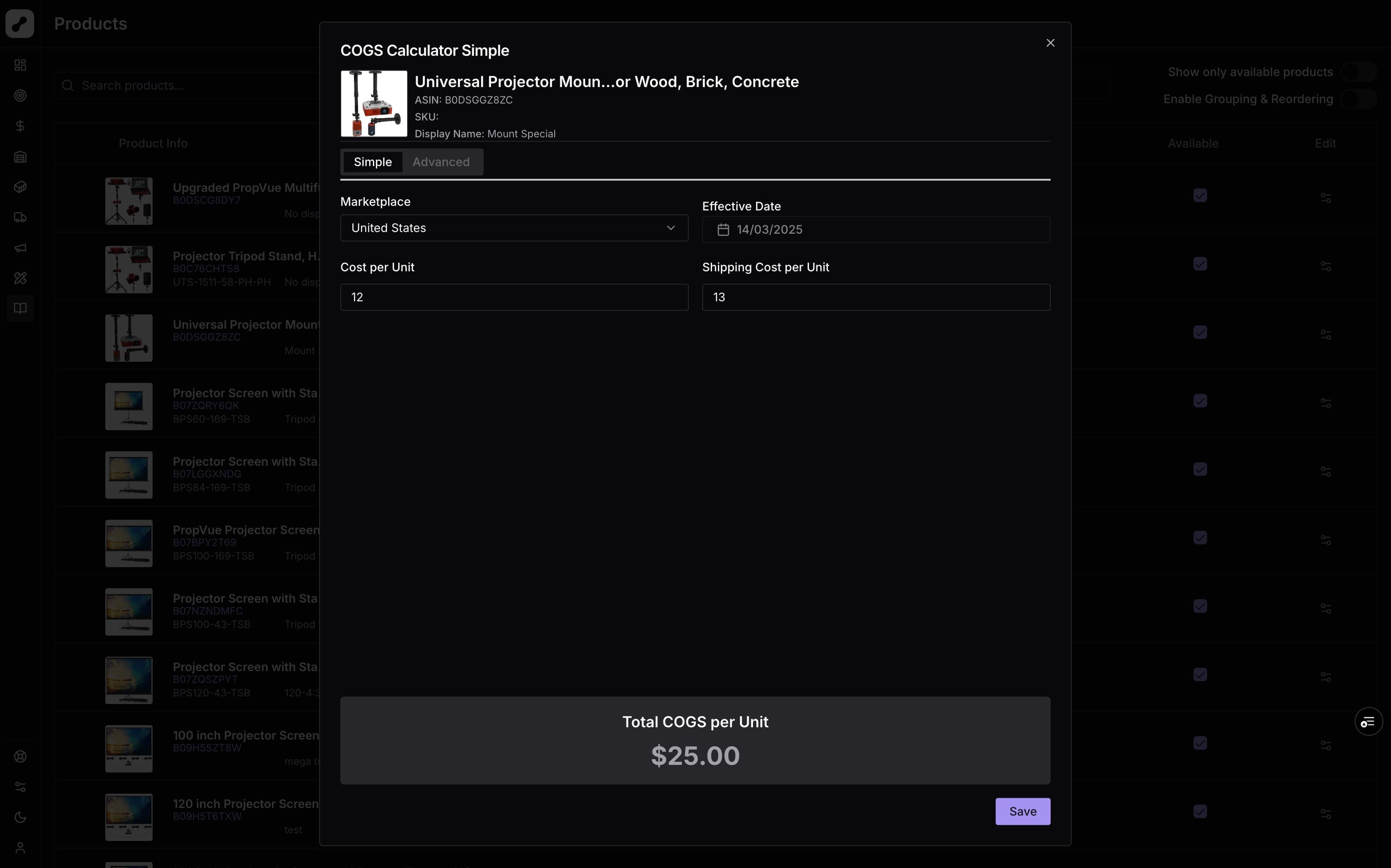 COG Configuration Modal