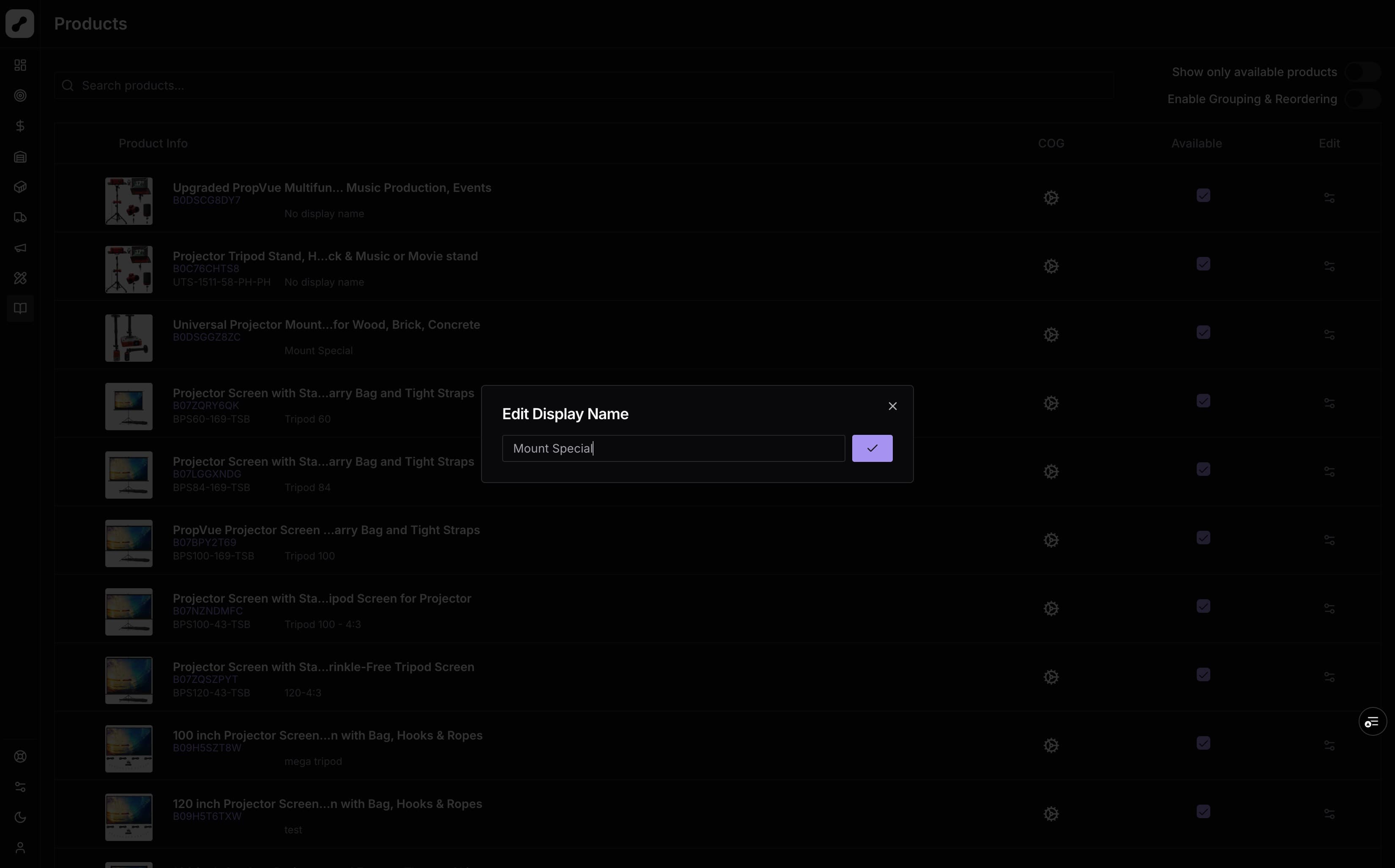 Edit Product Name Modal