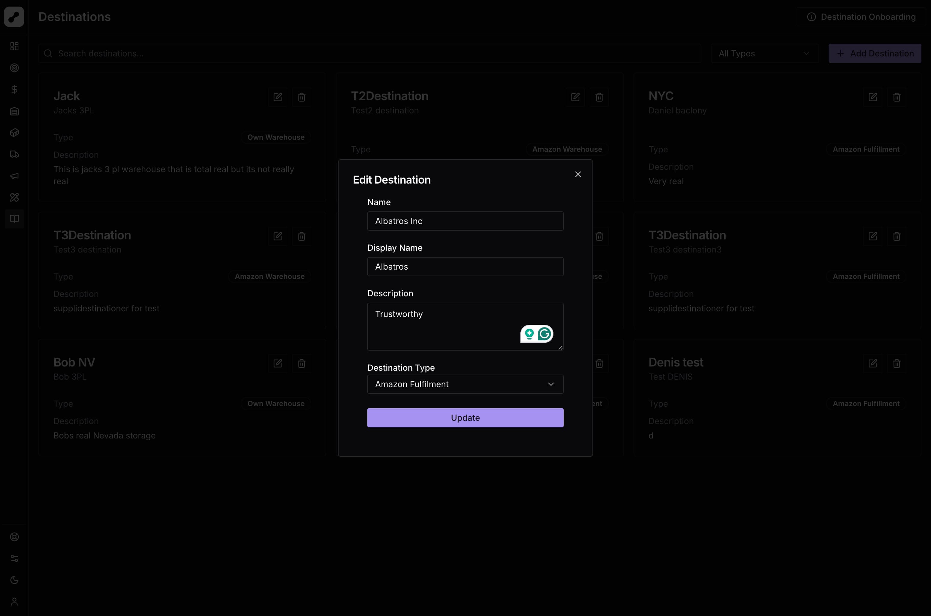 Add Destination Modal