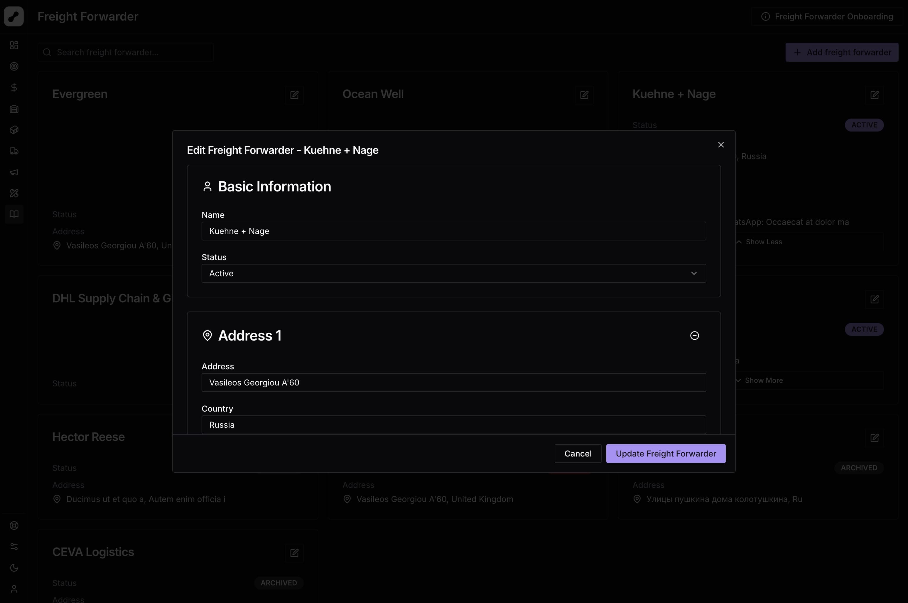 Add Freight Forwarder Form