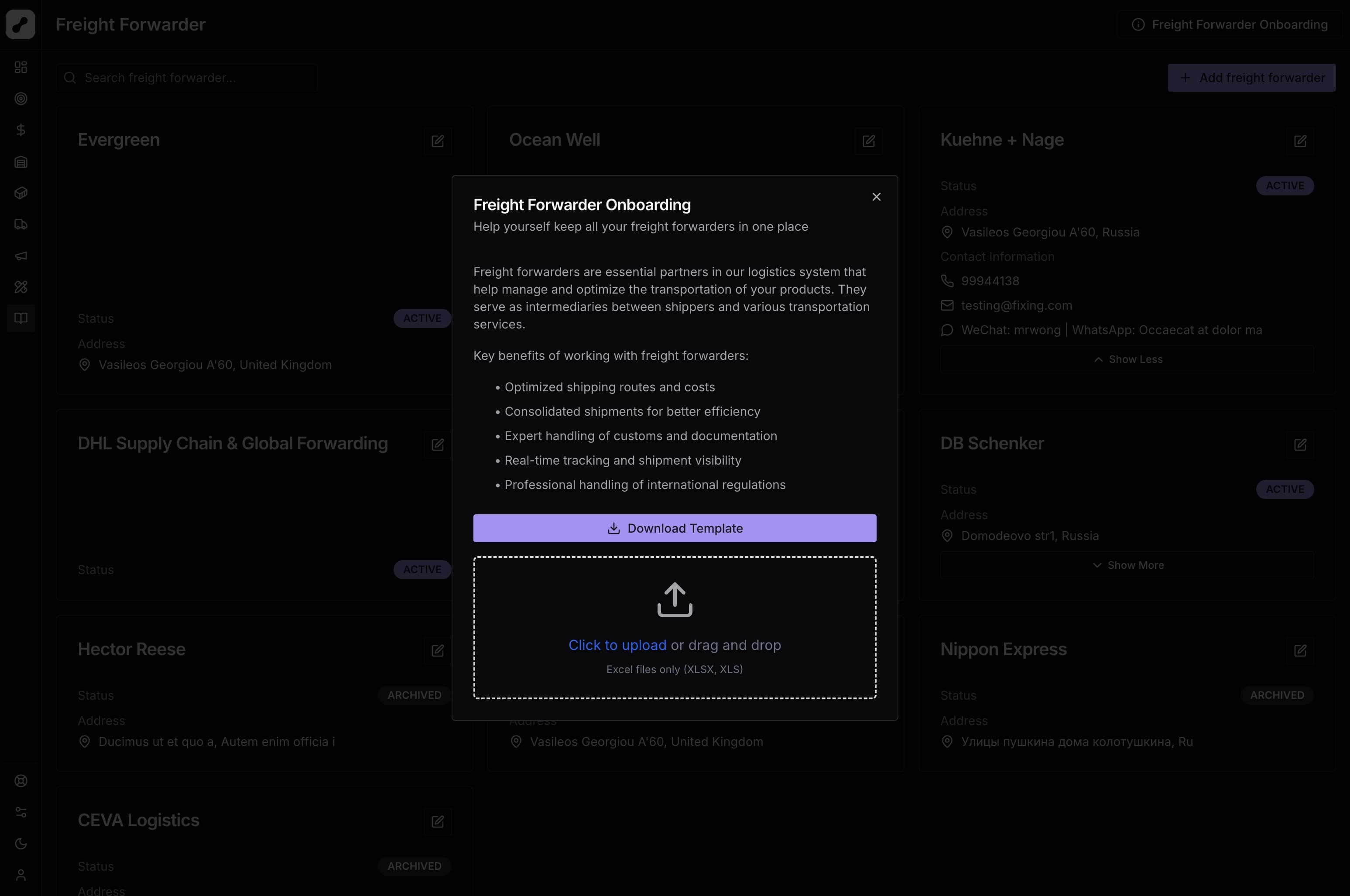 Freight Forwarder Onboarding Modal