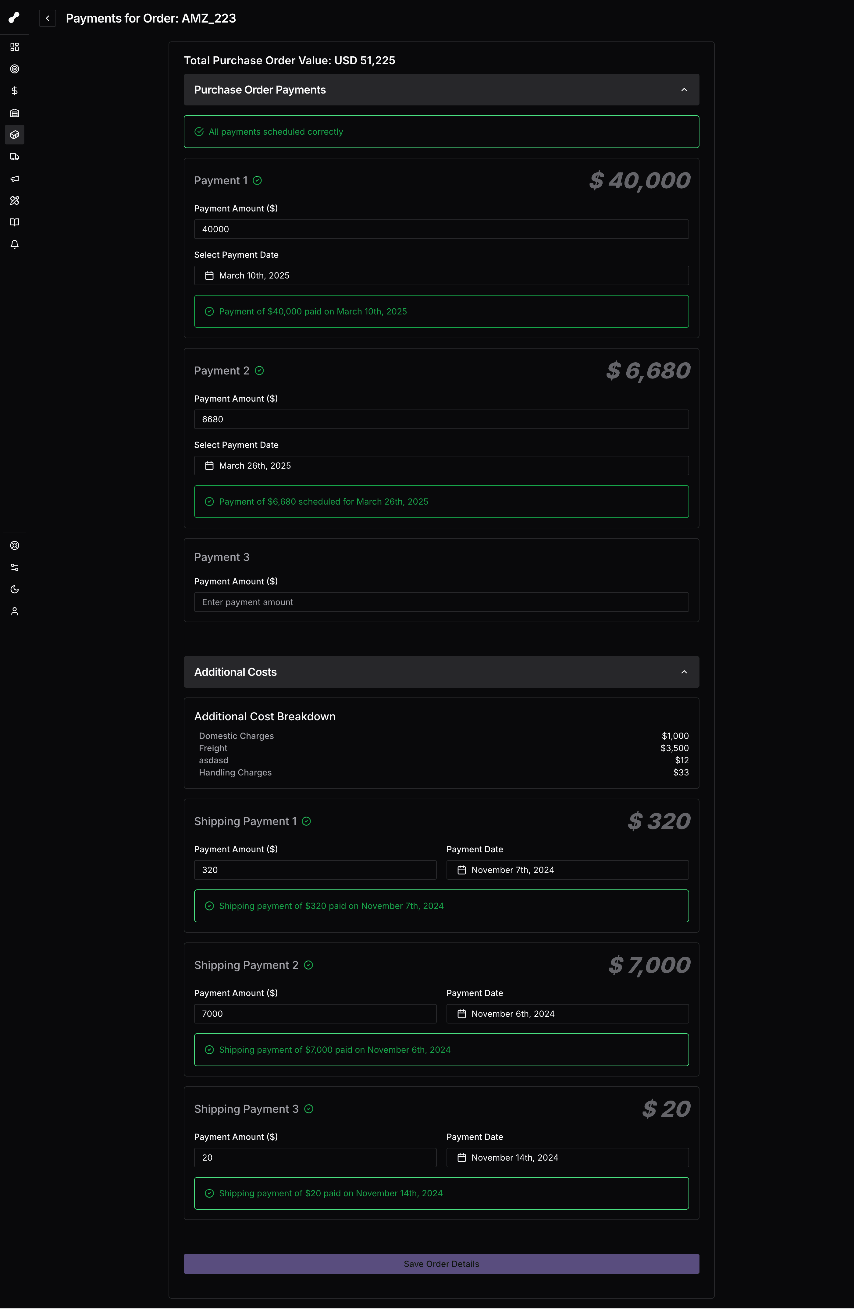 Payments Management Screen