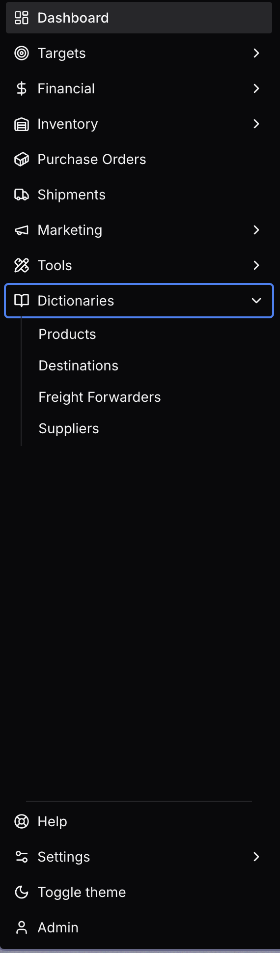 Dictionary Categories